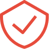 A red shield with a check mark in the center, symbolizing security or protection.